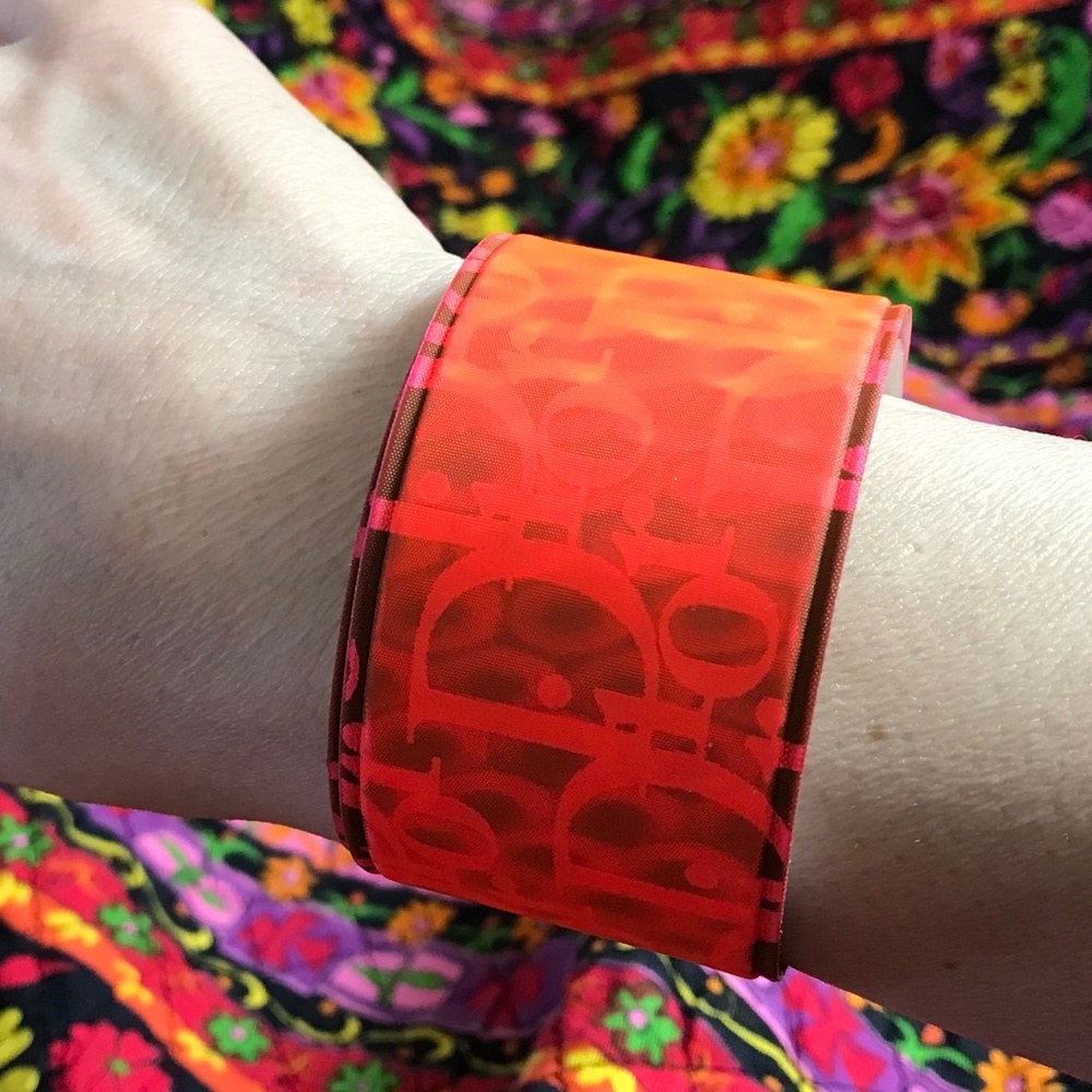 DIOR Neon Orange Slap bracelet 3D reflective Y2K